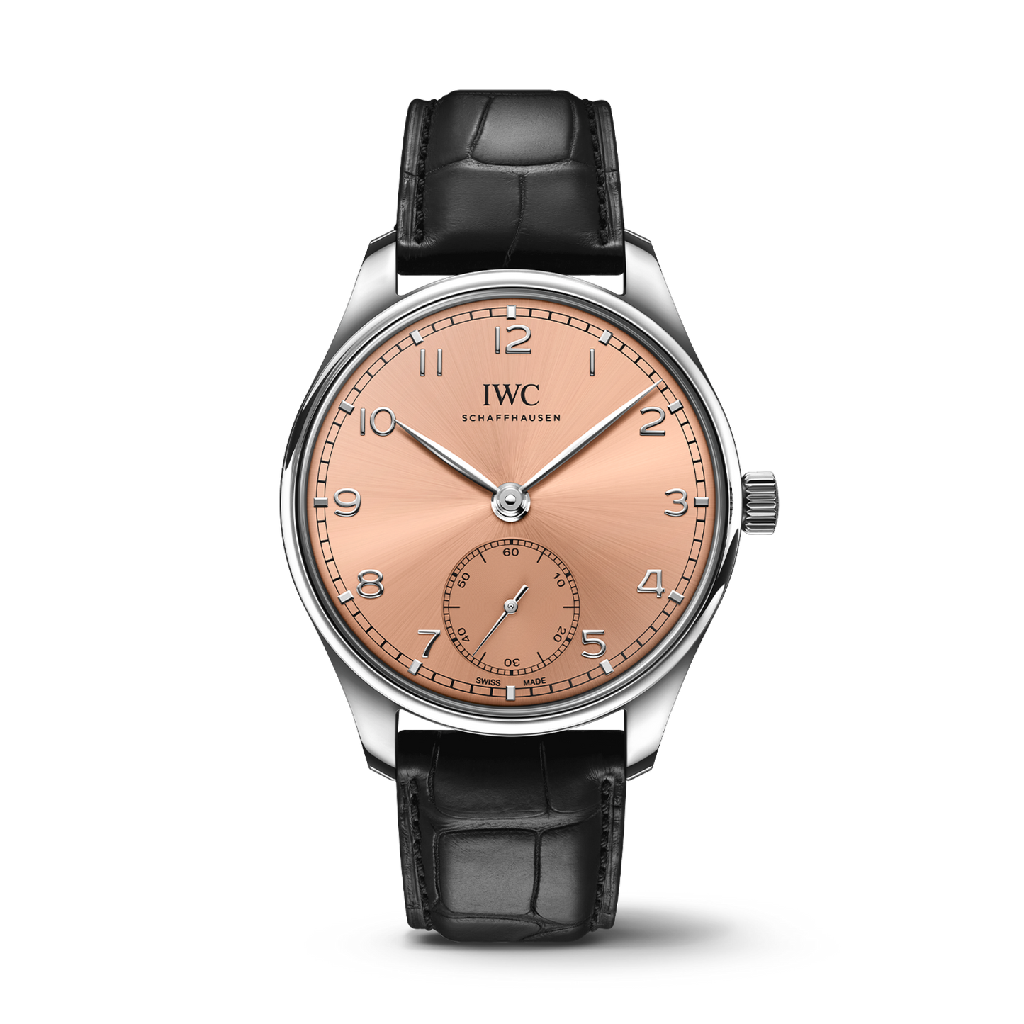 IWC Schaffhausen Portugieser Automatic 40.4 mm Pink Dial Stainless Steel Black   Leather Strap IW358313
