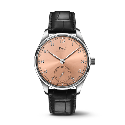 IWC Schaffhausen Portugieser Automatic 40.4 mm Pink Dial Stainless Steel Black   Leather Strap IW358313