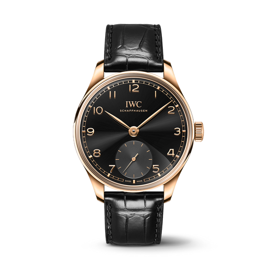 IWC Schaffhausen Portugieser Automatic 40 mm Black Dial 18k 5N Gold Black   Leather Strap IW358401
