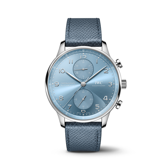 IWC Schaffhausen Portugieser Chronograph 41 mm Blue Dial 18k White Gold Light Blue   Strap IW371626