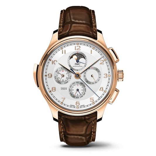 IWC Schaffhausen Portugieser Grande Complication 45 mm Silver Dial 18k 5N Gold Dark Brown   Leather Strap IW377602