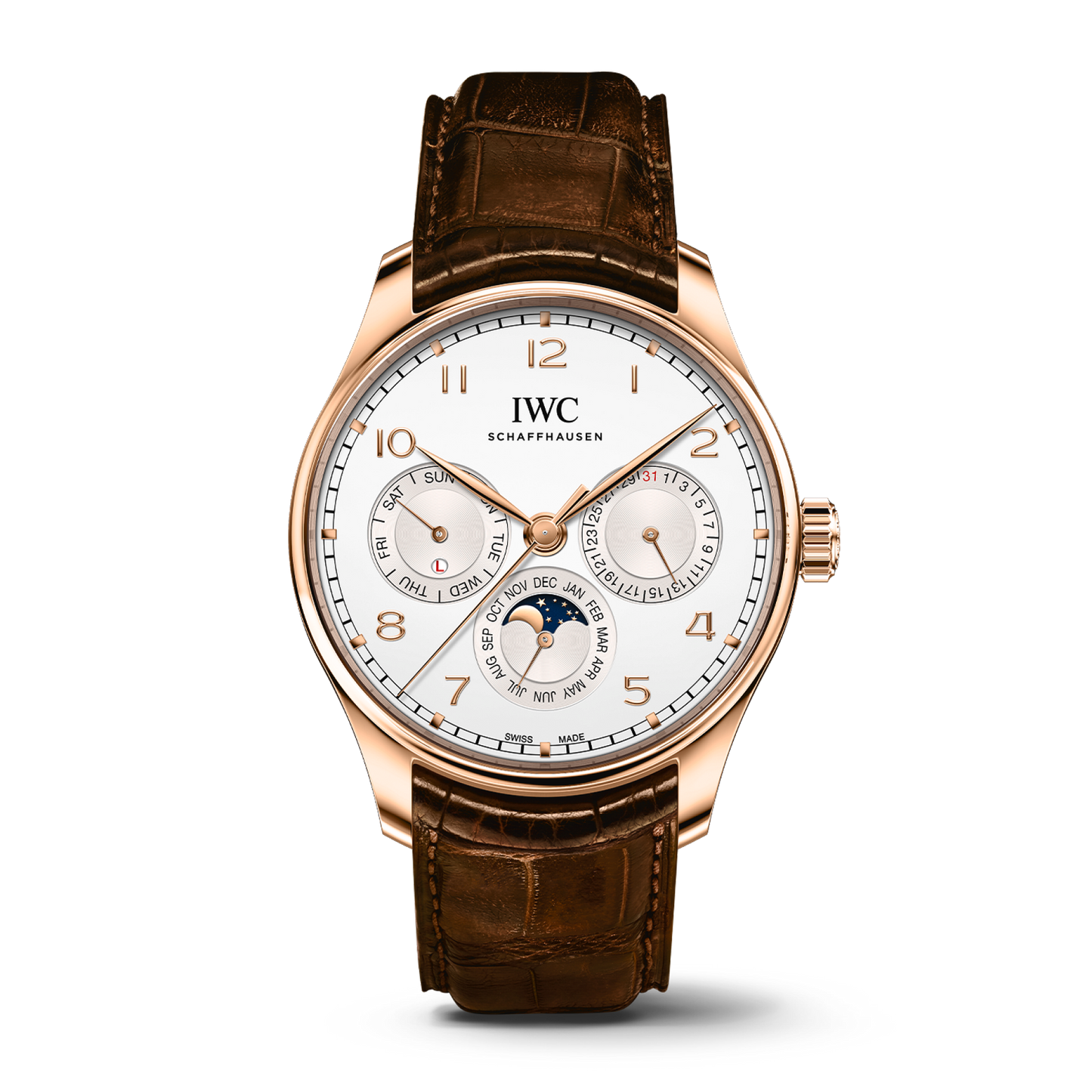 IWC Schaffhausen Portugieser Perpetual Calendar 42.4 mm Silver Dial 18k 5N Gold Brown   Leather Strap IW344202