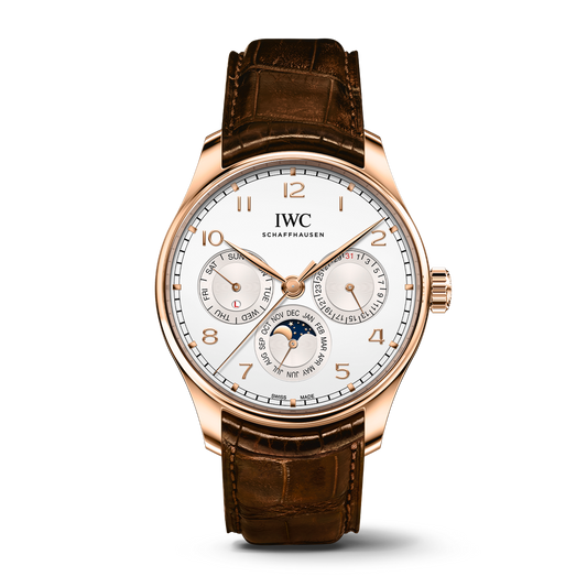 IWC Schaffhausen Portugieser Perpetual Calendar 42.4 mm Silver Dial 18k 5N Gold Brown   Leather Strap IW344202