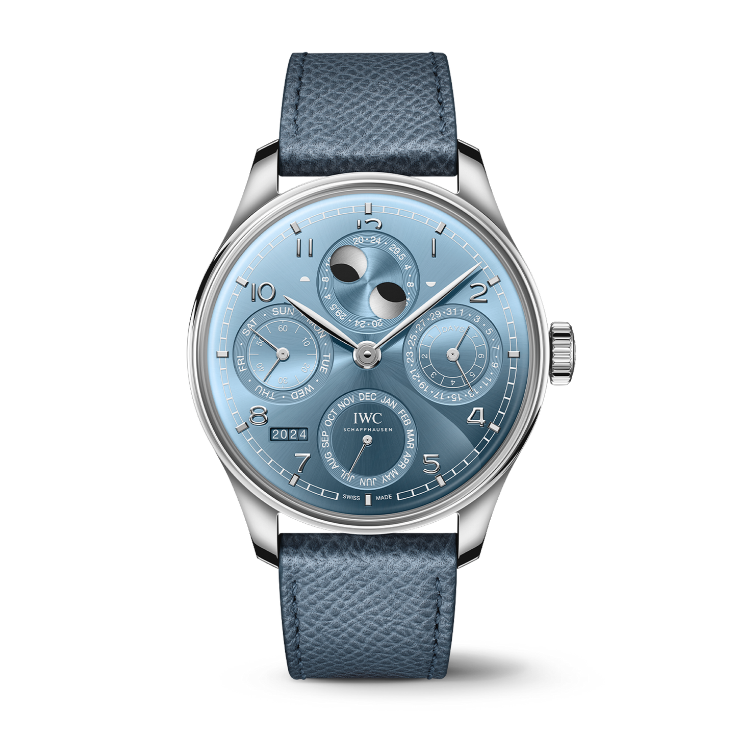 IWC Schaffhausen Portugieser Perpetual Calendar 44.4 mm Blue Dial 18 Kt White Gold Light Blue   Strap IW503703