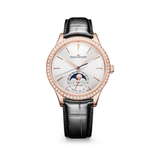 Jaeger-LeCoultre Master Ultra Thin Moon 36 mm Silver Dial with Diamonds Pink Gold   Leather Strap Q1242502