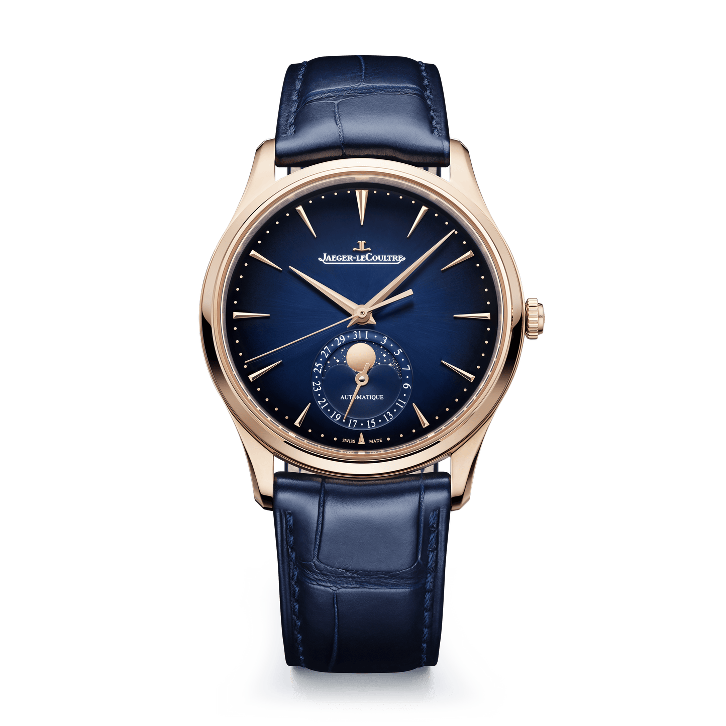 Jaeger-LeCoultre Master Ultra Thin Moon 39 mm Blue Dial Pink Gold   Leather Strap Q1362580