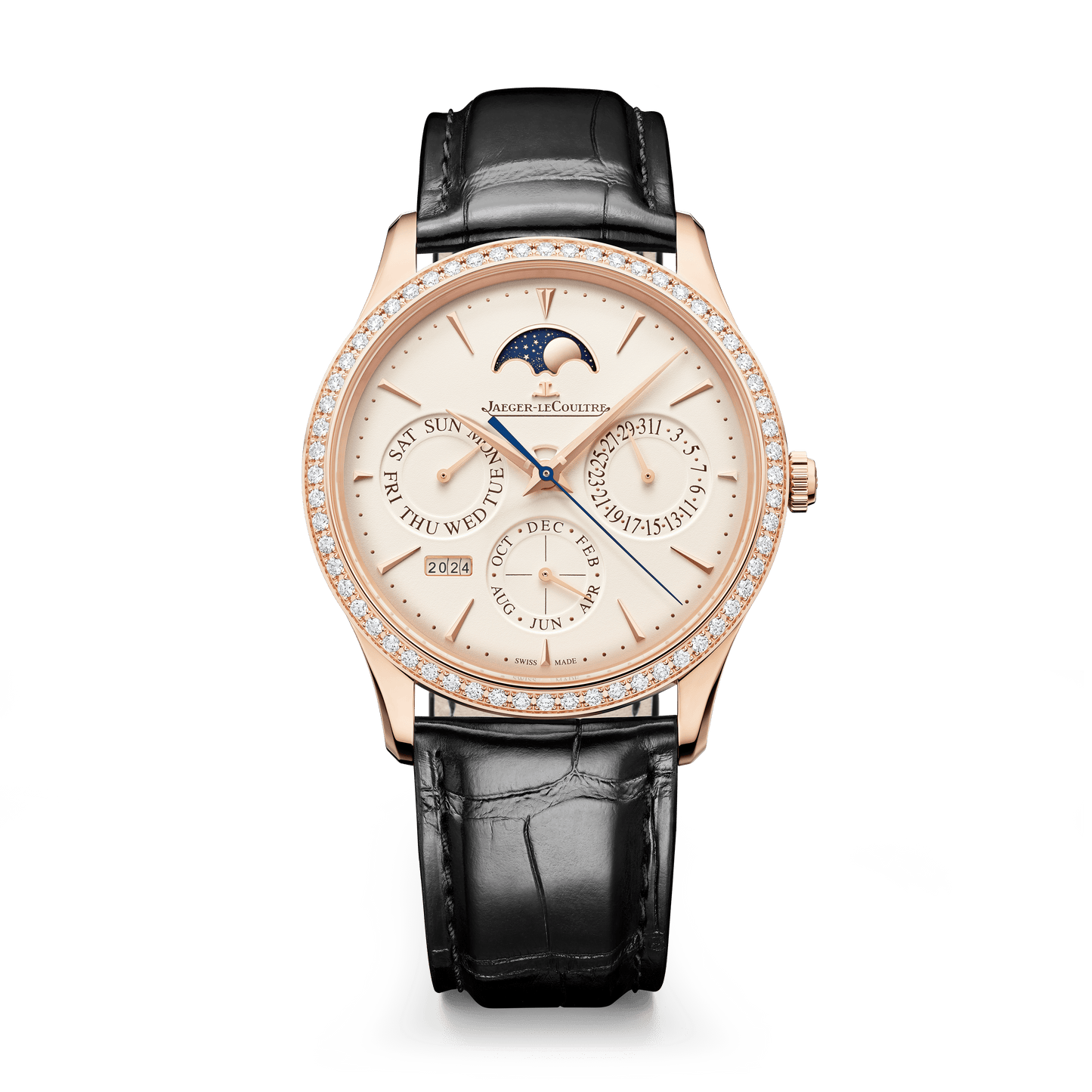 Jaeger-LeCoultre Master Ultra Thin Perpetual Calendar 39 mm Beige Dial with Diamonds Pink Gold   Leather Strap Q1142501