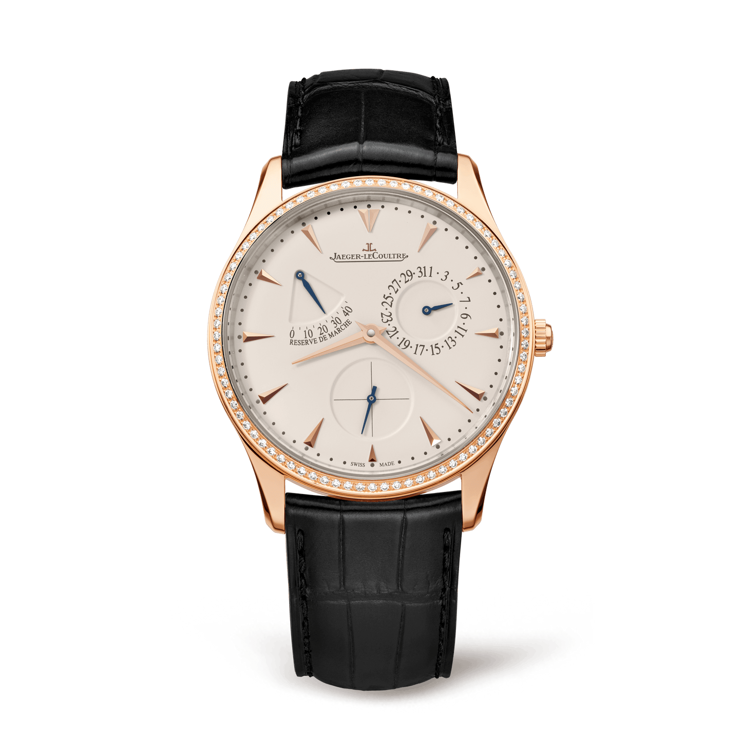 Jaeger-LeCoultre Master Ultra Thin Power Reserve 39 mm Beige Dial with Diamonds Pink Gold   Leather Strap Q1372501
