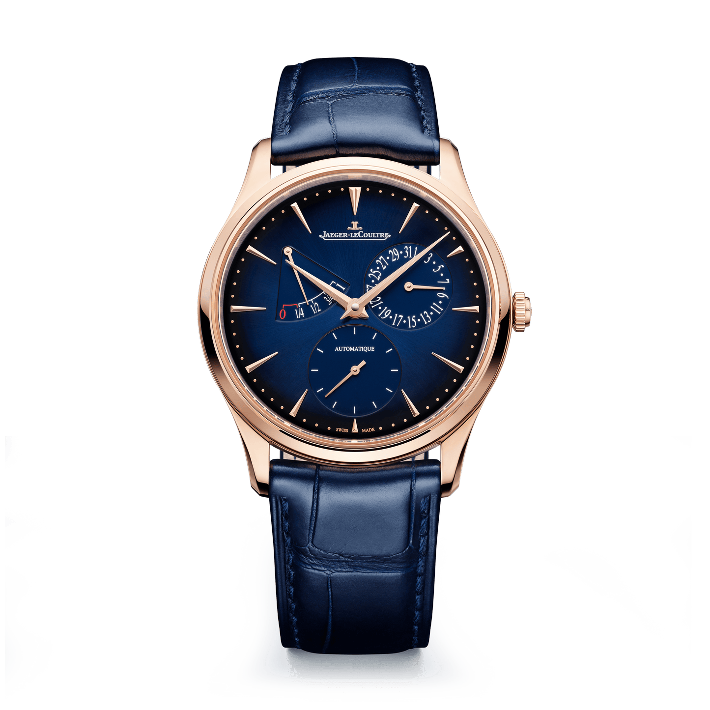 Jaeger-LeCoultre Master Ultra Thin Power Reserve 39 mm Blue Dial Pink Gold   Leather Strap Q137258J