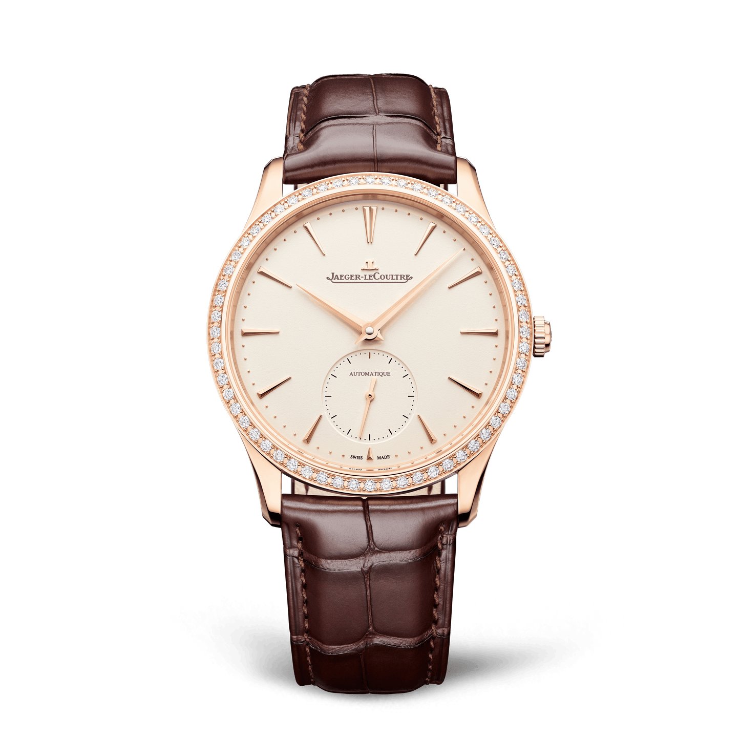 Jaeger-LeCoultre Master Ultra Thin Small Seconds 39 mm Beige Dial with Diamonds Pink Gold   Leather Strap Q1212501