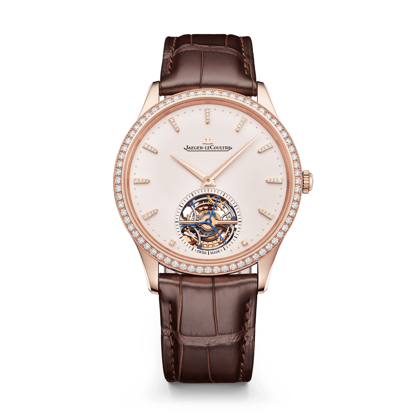 Jaeger-LeCoultre Master Ultra Thin Tourbillon 40 mm Beige Dial with Diamonds Pink Gold   Leather Strap Q1682401