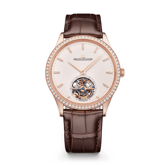 Jaeger-LeCoultre Master Ultra Thin Tourbillon 40 mm Beige Dial with Diamonds Pink Gold   Leather Strap Q1682401