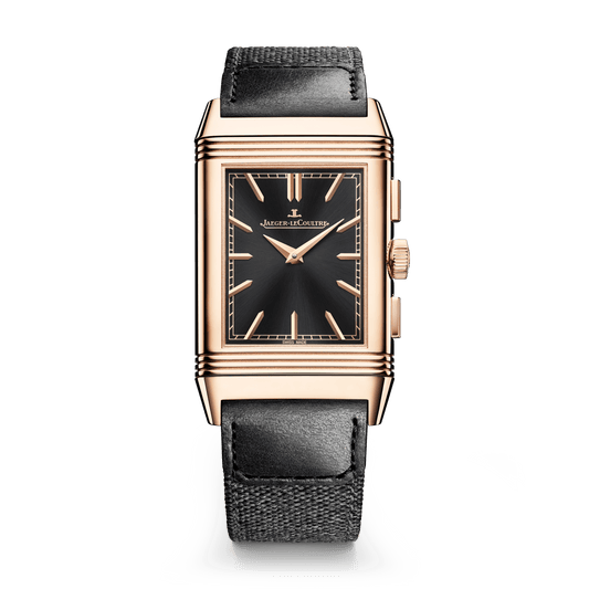 Jaeger-LeCoultre Reverso Tribute Chronograph 49.4 x 29.9 mm Black Dial Pink Gold   Leather Strap Q389257J