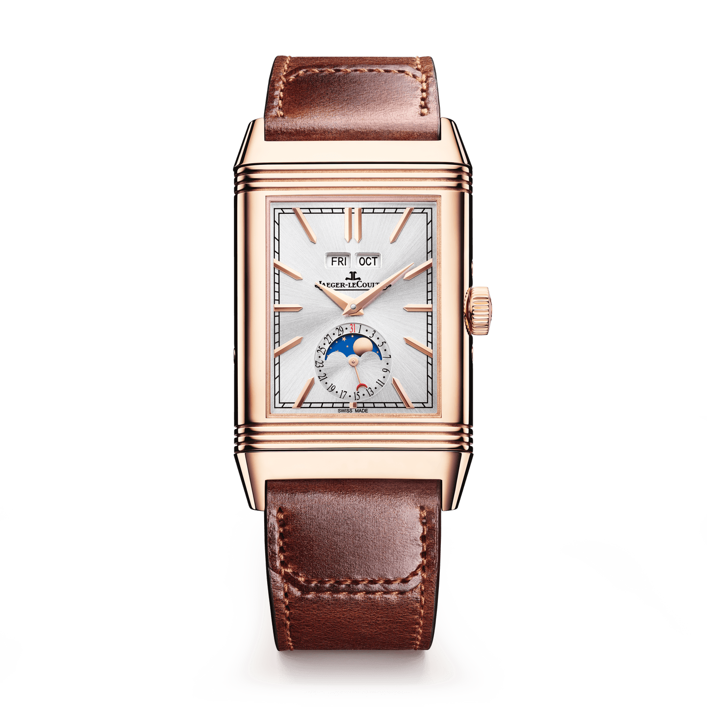 Jaeger-LeCoultre Reverso Tribute Duoface Calendar 49.4 x 29.9 mm Silvered Grey Dial Pink Gold   Leather Strap Q3912530