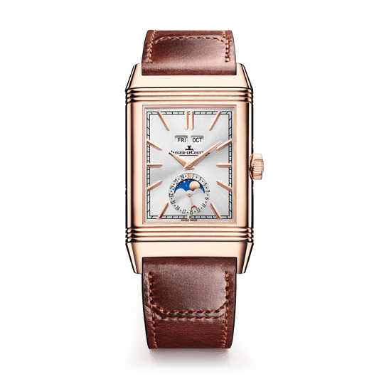 Jaeger-LeCoultre Reverso Tribute Duoface Calendar 49.4 x 29.9 mm Silvered Grey Dial Pink Gold   Leather Strap Q3912530