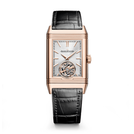 Jaeger-LeCoultre Reverso Tribute Duoface Tourbillon 45.5 x 27.4 mm Silvered Grey Dial Pink Gold   Leather Strap Q392242J