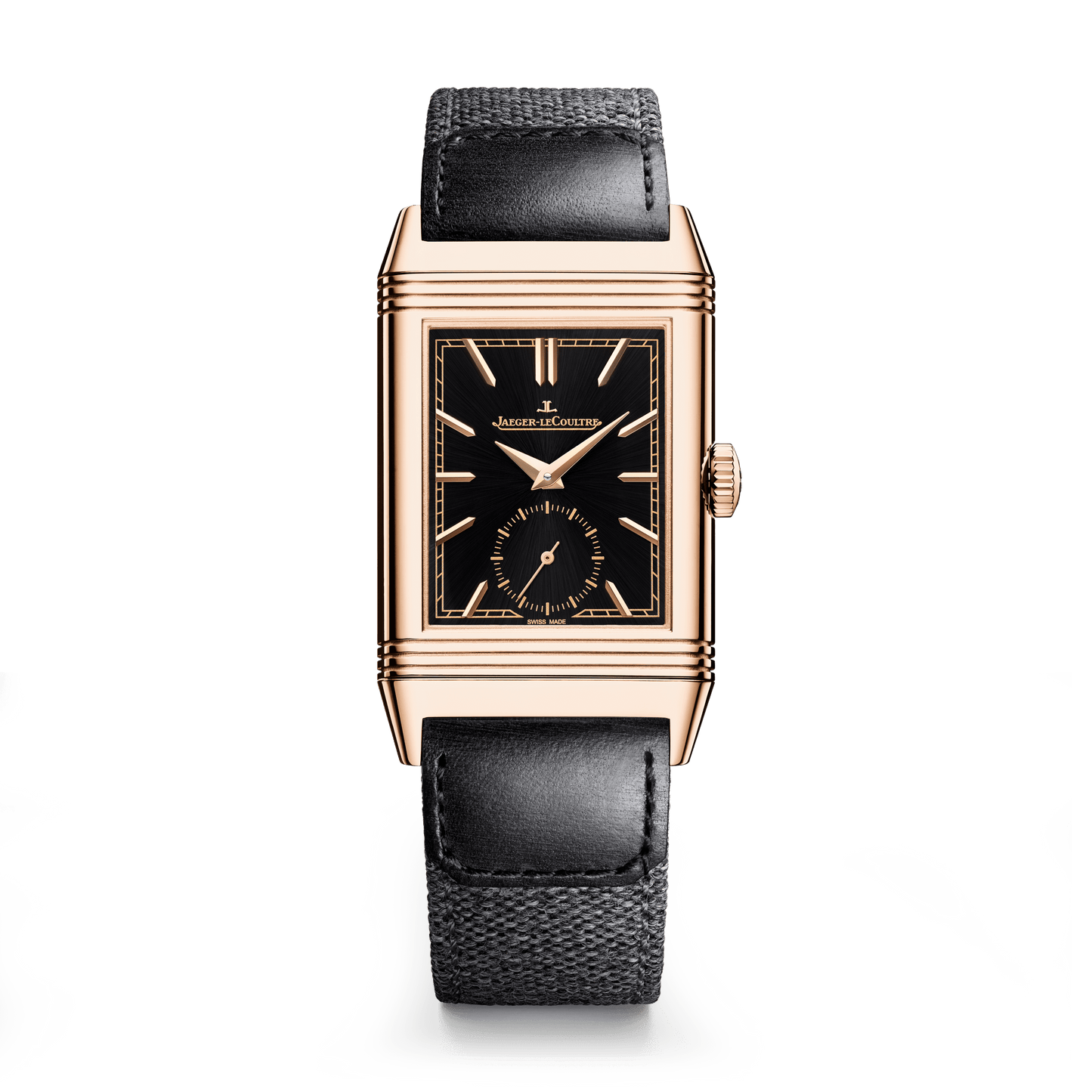 Jaeger-LeCoultre Reverso Tribute Monoface Small Seconds 45.6 x 27.4 mm Black Dial Pink Gold   Leather Strap Q713257J