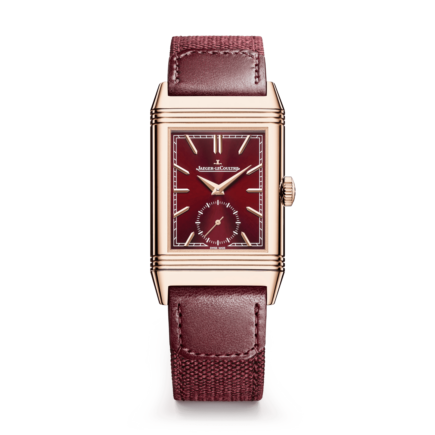 Jaeger-LeCoultre Reverso Tribute Monoface Small Seconds 45.6 x 27.4 mm Burgundy Dial Pink Gold   Leather Strap Q713256J