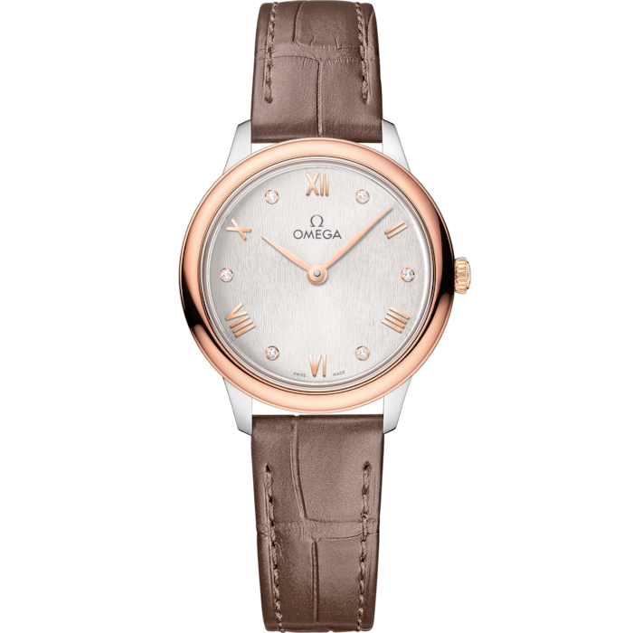 Omega De Ville Prestige 27.5 mm Silver Dial with Diamonds  Stainless Steel and Sedna™ 18k Rose Gold Strap 434.23.28.60.52.001