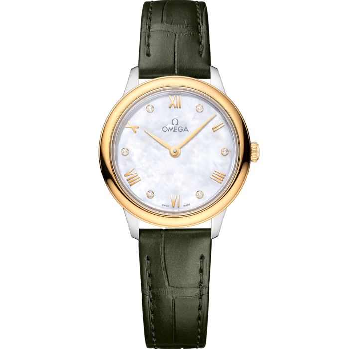 Omega De Ville Prestige 27.5 mm White Dial with Diamonds  Stainless Steel and 18k Yellow Gold Strap 434.23.28.60.55.001