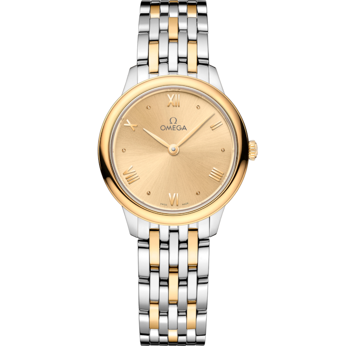 Omega De Ville Prestige 27.5 mm Yellow Dial Stainless Steel and 18k Yellow Gold Bracelet 434.20.28.60.08.001