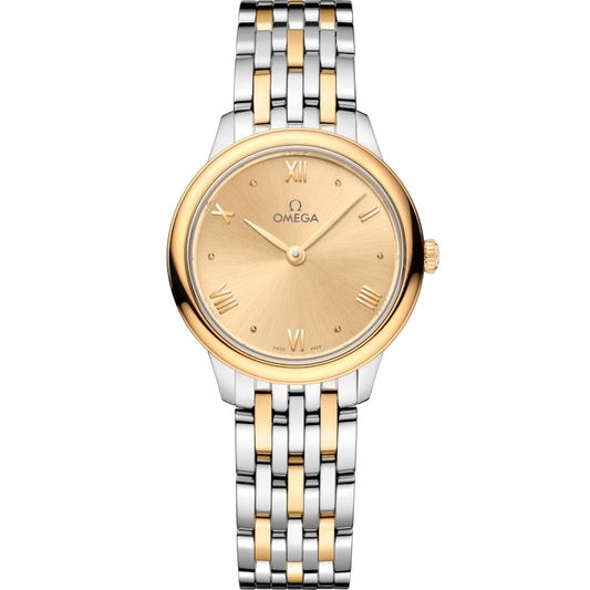 Omega De Ville Prestige 27.5 mm Yellow Dial Stainless Steel and 18k Yellow Gold Bracelet 434.20.28.60.08.001