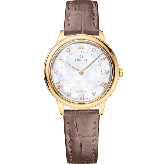 Omega De Ville Prestige 30 mm White Dial with Diamonds 18k Yellow Gold Strap 434.53.30.60.55.002