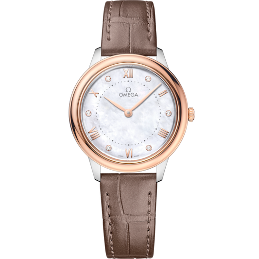 Omega De Ville Prestige 30 mm White Dial with Diamonds Stainless Steel and Sedna™ 18k Rose Gold Strap 434.23.30.60.55.001