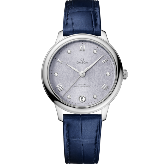 Omega De Ville Prestige 34 mm Blue Dial with Diamonds Stainless Steel Strap 434.13.34.20.53.001