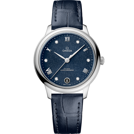 Omega De Ville Prestige 34 mm Blue Dial with Diamonds Stainless Steel Strap 434.13.34.20.53.002