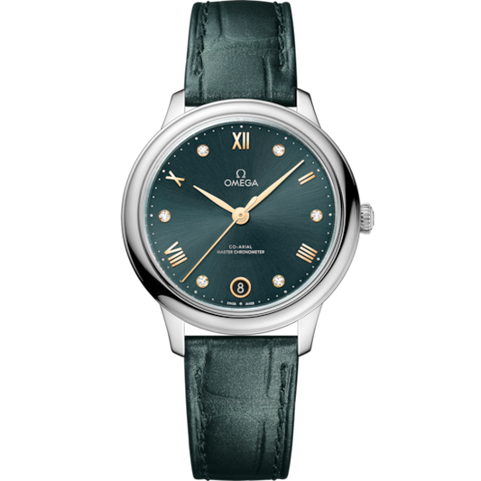 Omega De Ville Prestige 34 mm Green Dial with Diamonds Stainless Steel Strap 434.13.34.20.60.001