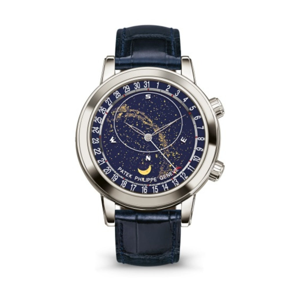 Patek Philippe Grand Complications 44 mm Blue Dial Platinum Leather Strap 6102P-001