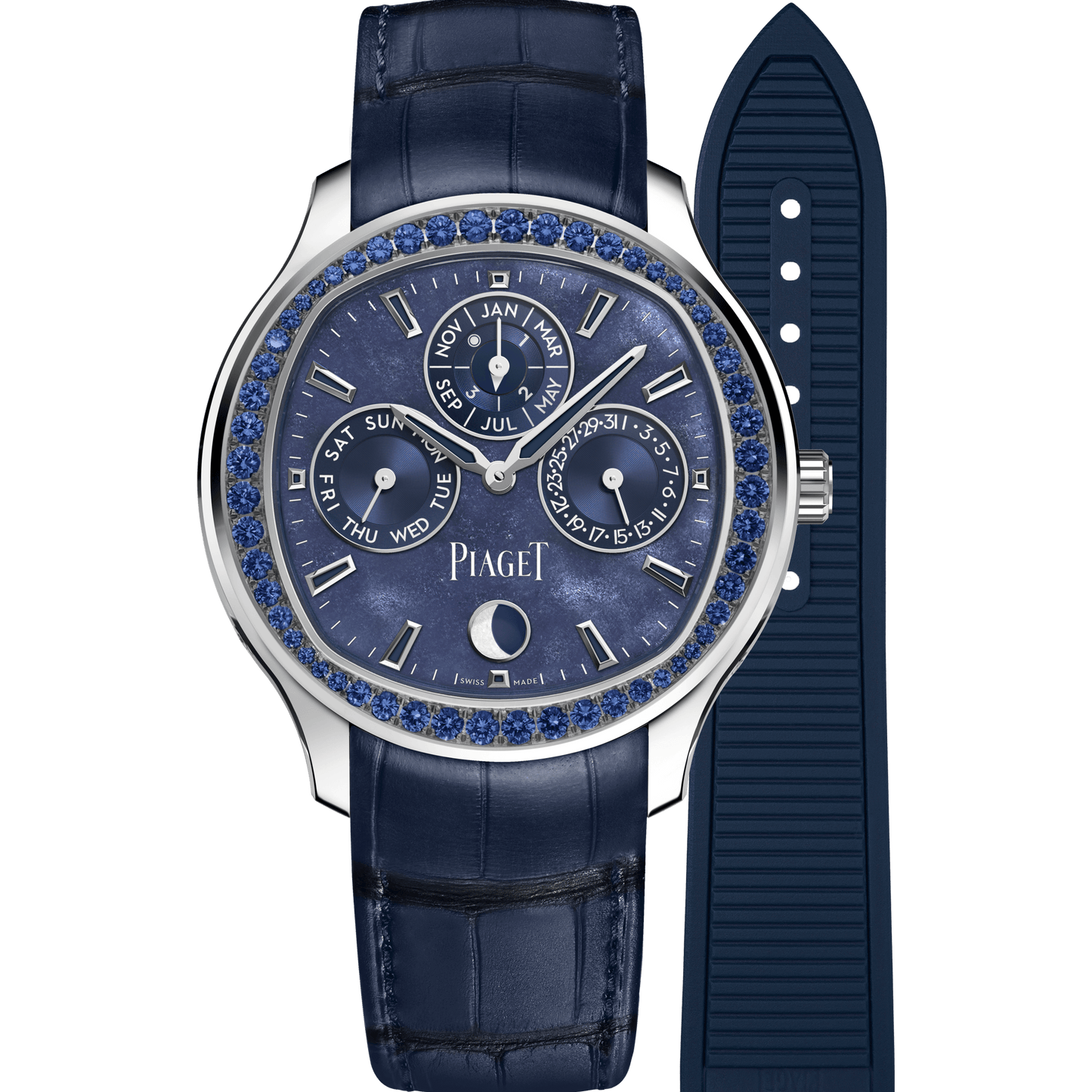 Piaget Piaget Polo Perpetual Calendar Ultra-Thin watch 42 mm Blue Dial with Diamonds 18K White Gold   Strap G0A48007