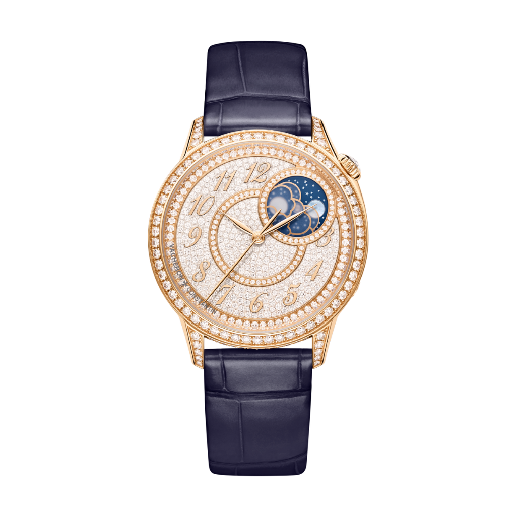 Vacheron Constantin Égérie moon phase 37 mm Diamond Paved Dial 18K Pink Gold   Leather Strap 8006F/000R-B976