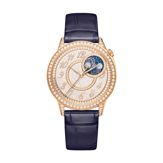 Vacheron Constantin Égérie moon phase 37 mm Diamond Paved Dial 18K Pink Gold   Leather Strap 8006F/000R-B976