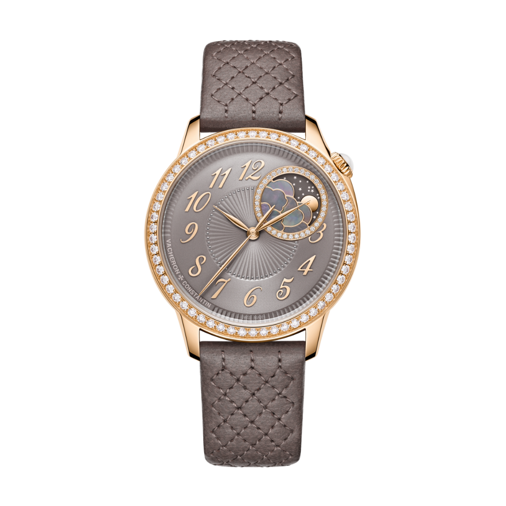 Vacheron Constantin Égérie moon phase 37 mm Grey Dial with Diamonds 18K Pink Gold Lambskin Leather 8005F/000R-B958