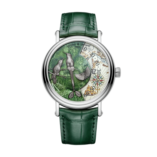 Vacheron Constantin Métiers d'Art Tribute to Explorer Naturalists - Terre de feu 41 mm Green Dial White Gold   Leather Strap 7500U/000G-B993