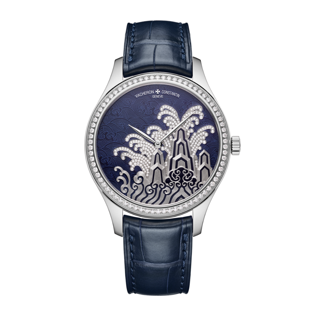 Vacheron Constantin Métiers d'Art Tribute to traditional symbols - Moonlight slivers 38 mm Blue Dial with Diamonds White Gold   Leather Strap 2405A/000G-H021