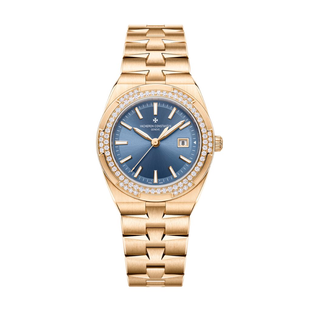 Vacheron Constantin Overseas quartz 33 mm Blue Dial with Diamonds 18K Pink Gold Bracelet 1225V/200R-H015