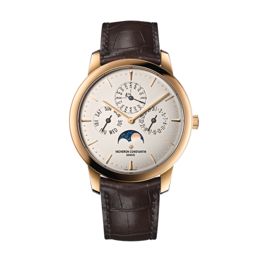 Vacheron Constantin Patrimony perpetual calendar ultra-thin 41 mm Silver Dial 18K Pink Gold   Leather Strap 43175/000R-9687