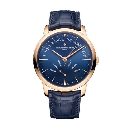 Vacheron Constantin Patrimony retrograde day-date 42.5 mm Blue Dial 18K Pink Gold   Leather Strap 4000U/000R-B516