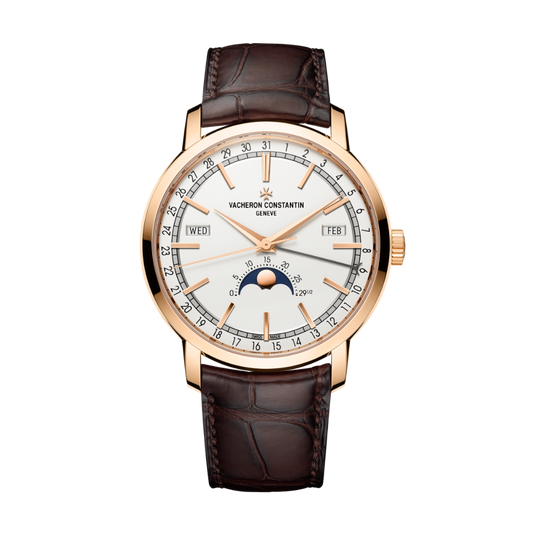 Vacheron Constantin Traditionnelle complete calendar 41 mm Silver Dial 18K Pink Gold   Leather Strap 4010T/000R-B344