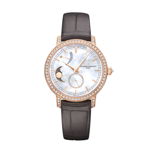 Vacheron Constantin Traditionnelle moon phase 36 mm White Mother-Of-Pearl Dial with Diamonds 18K Pink Gold   Leather Strap 83570/000R-9915