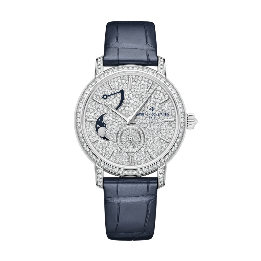 Vacheron Constantin Traditionnelle moon phase 37.5 mm Diamond Paved Dial White Gold   Leather Strap 7006T/000G-B913
