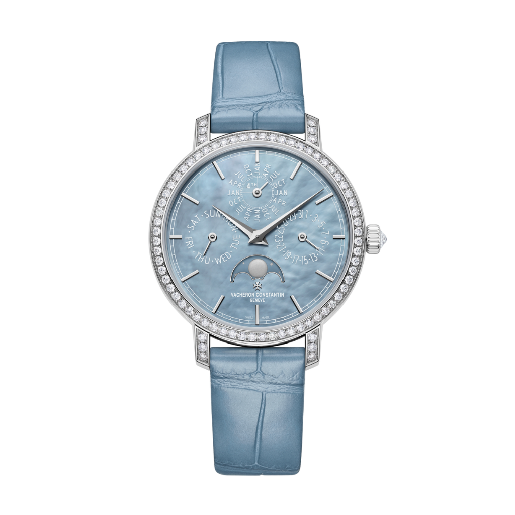 Vacheron Constantin Traditionnelle perpetual calendar ultra-thin 36.5 mm Light Blue Dial with Diamonds White Gold   Leather Strap 4305T/000G-B948