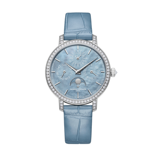 Vacheron Constantin Traditionnelle perpetual calendar ultra-thin 36.5 mm Light Blue Dial with Diamonds White Gold   Leather Strap 4305T/000G-B948