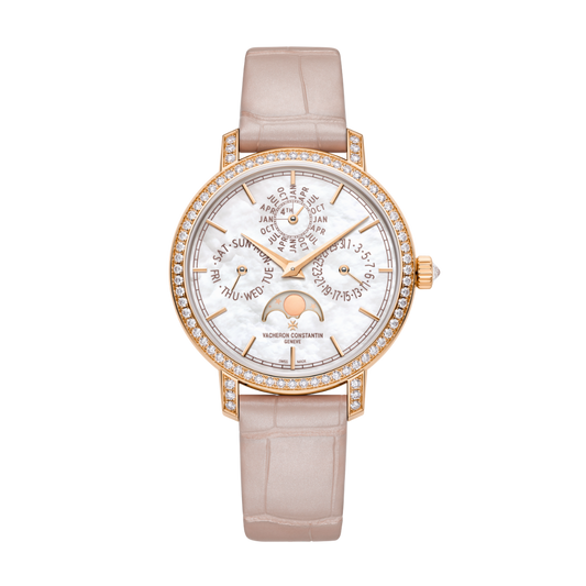 Vacheron Constantin Traditionnelle perpetual calendar ultra-thin 36.5 mm White Mother-Of-Pearl Dial with Diamonds 18K Pink Gold   Leather Strap 4305T/000R-B947