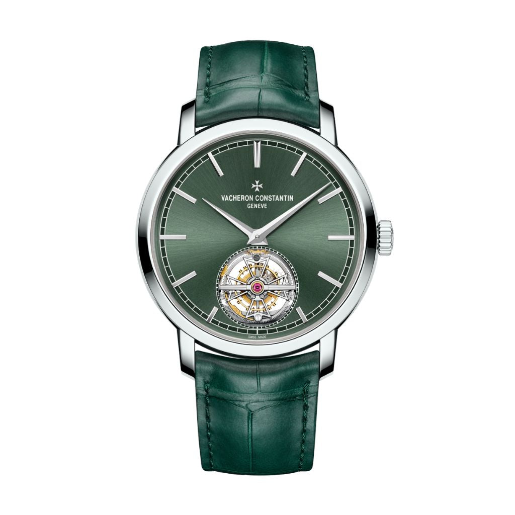 Vacheron Constantin Traditionnelle tourbillon 41 mm Green Dial Platinum   Leather Strap 6000T/000P-H025