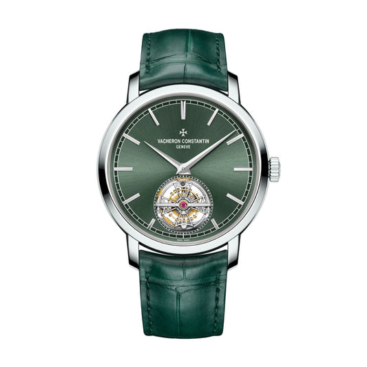 Vacheron Constantin Traditionnelle tourbillon 41 mm Green Dial Platinum   Leather Strap 6000T/000P-H025