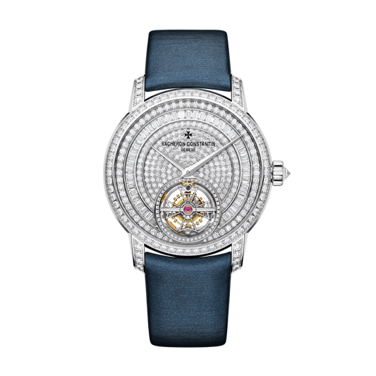 Vacheron Constantin Traditionnelle tourbillon jewellery 39 mm Diamond Paved Dial White Gold Satin Strap 6025T/000G-B635